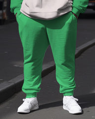 Plus Size Men's Green  Sweatershir Two-Piece Set