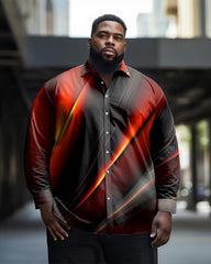 Men's Plus Size Leisure Red Art Personality Long Sleeve Lapel Long Sleeve Shirt