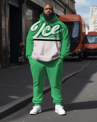 Plus Size Men's Green  Sweatershir Two-Piece Set