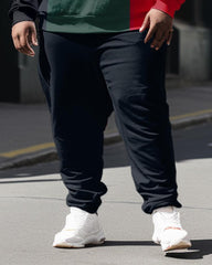 Plus Size Men's Black Green Red Color Matching Sweatershir Two-Piece Set
