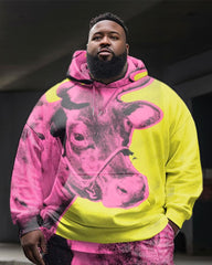 Plus Size Men's  Color Blending Horse Sweatershir Two-Piece Set