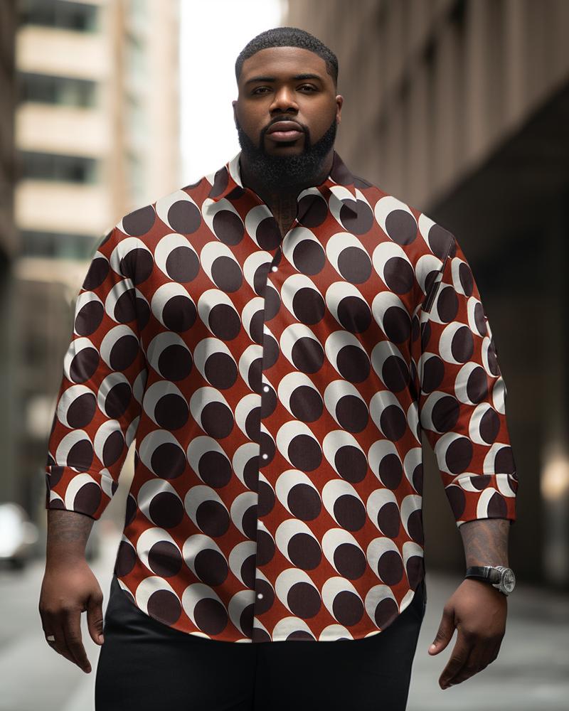 Men's Plus Size Retro Ethnic Geometry Long Sleeve Lapel Long Sleeve Shirt