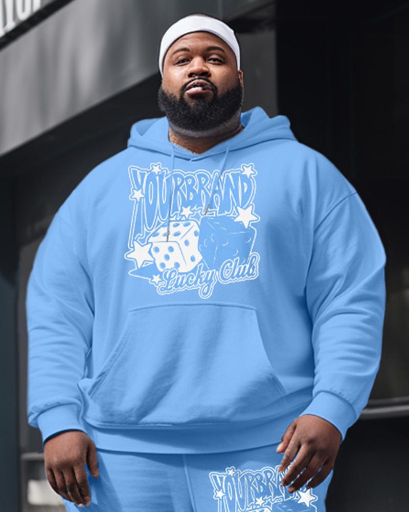 Men's Plus Size Dice Stars luncky Club Hoodie Two-Piece Set