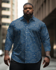 Men's Plus Size Retro Ethnic Geometry Long Sleeve Lapel Long Sleeve Shirt
