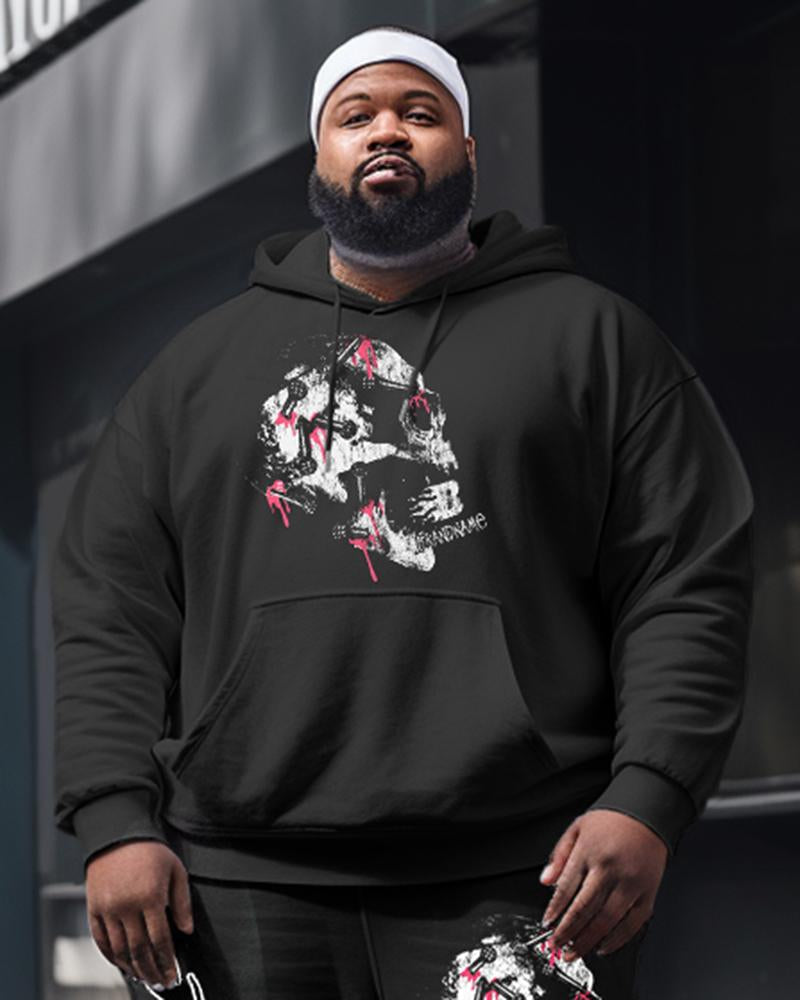 Men's Plus Size Skull Art Street Dark Hoodie Two-Piece Set