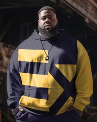 Men's Plus Size Casual Yellow Block Color Block Long Sleeve Hoodie Athletic Two Piece Suit
