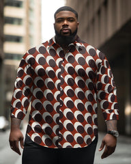 Men's Plus Size Retro Ethnic Geometry Long Sleeve Lapel Long Sleeve Shirt