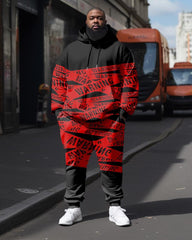 Plus Size Men's Red Strap Warning  Sweatershir Two-Piece Set