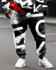 Plus Size Men's Wye Ong letters  Sweatershir Two-Piece Set