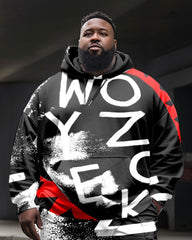 Plus Size Men's Wye Ong letters  Sweatershir Two-Piece Set