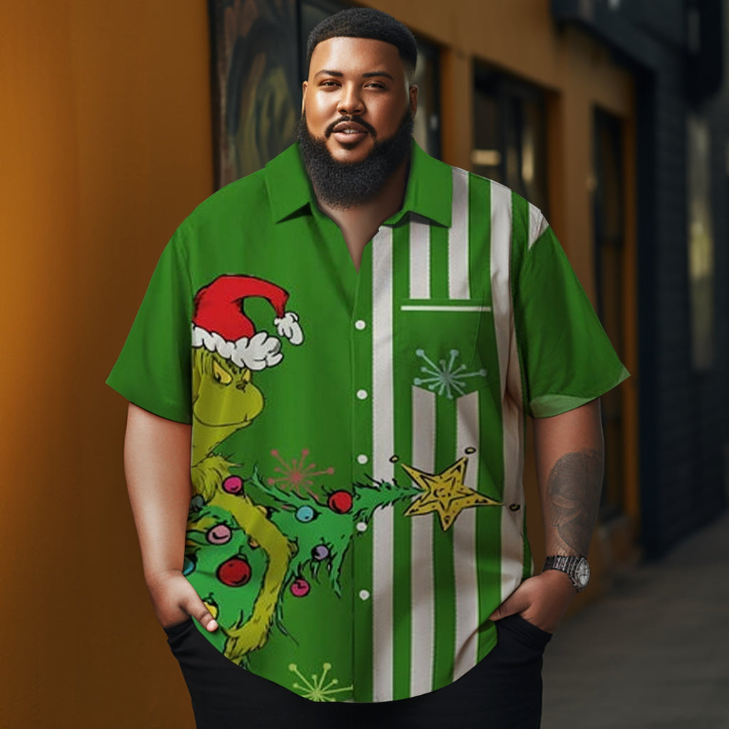 Men's Christmas Cartoon illustration printed  Plus Size Short Sleeve Shirt